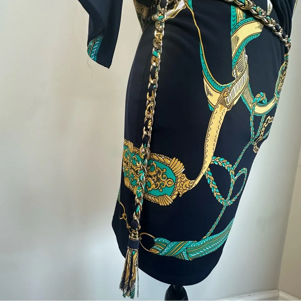 ✨Y2K Cache Dress with Green and Gold Chain Print Size M - Picture 13 of 13